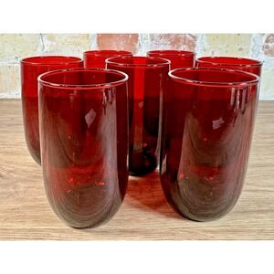 7 Anchor Hocking Ruby Red Monarch 4.25" Vintage Drink Glasses Valentine Holiday